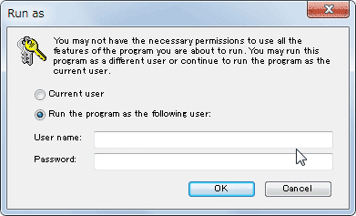 You may not have the necessary permissions to use all the features of the program you are about to run. You may run this program as a different user or continue to run the program as the current user.